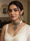 SUMAIRA Navratna Victorian style kundan and cz multicoloured choker set ,Indian Pakistani wedding bridal jewelry,navratan necklace set