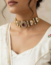 BAANI multicoloured choker necklace Set with Earrings, Pakistani wedding jewelry, Sabyasachi inspired red green Indian bridal choker set