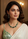 ELIANA dark green cz and zircon sleek necklace and earrings in mehndi golden polish, American diamond bridal jewelry, prom jewelry