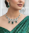 MABLE emerald green cz and zircon sleek Victorian necklace and earrings in mehndi golden polish, American diamond Prom jewelry