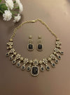 RIMAYA Sabyasachi inspired black cz zircon and kundan sleek necklace set in antique golden polish,Indian victorian style jewelry in AD stone