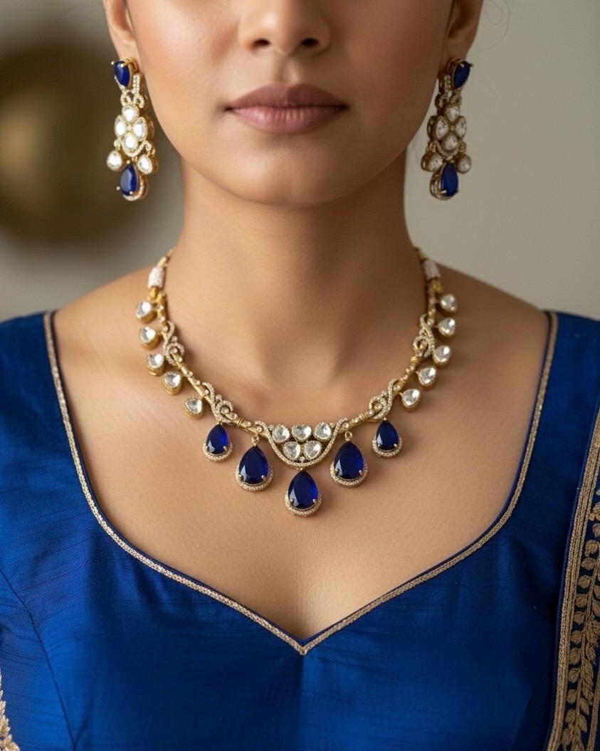 AMAYA Blue Gold Hasli Necklace Set