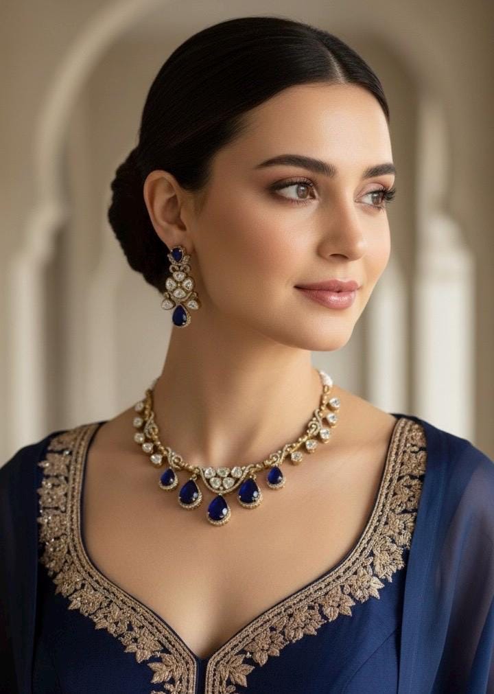 AMAYA Blue Gold Hasli Necklace Set