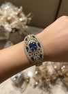 BANO sapphire blue bracelet in antique golden polish,cz zircon openable adjustable bracelet,American diamond dark blue bangle bracelet