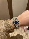 BANO sapphire blue bracelet in antique golden polish,cz zircon openable adjustable bracelet,American diamond dark blue bangle bracelet