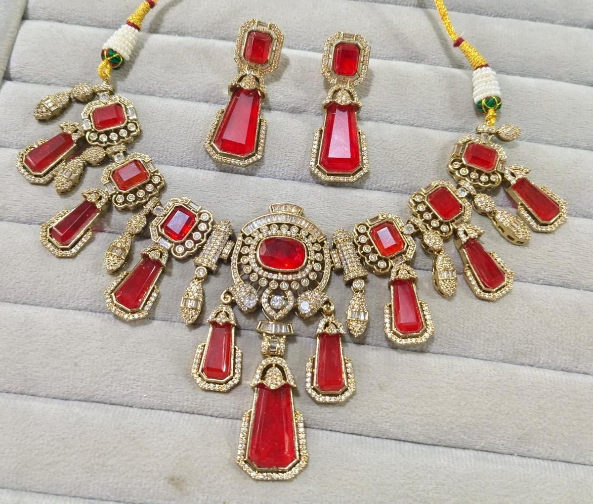 MAHNOOR Ruby red Sabyasachi inspired Doublet Stone Necklace with Earrings, Indian Pakistani wedding bridal jewelry, kundan cz necklace set