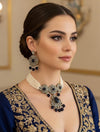 SUMAIRA deep blue kundan cz choker necklace earrings,indian wedding jewelry pakistani nikaah jewelry,blue colour bridal jewelry