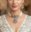 SUMAIRA mint pink kundan cz choker necklace earrings,indian wedding jewelry pakistani nikaah jewelry,mint pink colour bridal jewelry