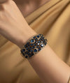 MYRA sapphire blue bracelet in antique golden polish,cz zircon openable  bracelet,American diamond  blue bangle bracelet