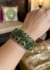 MYRA Emerald green bracelet in antique golden polish,cz zircon openable  bracelet,American diamond green bangle bracelet