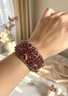 MYRA Ruby red bracelet in antique golden polish,cz zircon openable  bracelet,American diamond red bangle bracelet