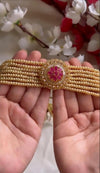 ADYA Ruby colour Kundan choker with studs earrings , indian wedding jewellery, punjabi pakistani jewelry, pearl choker set