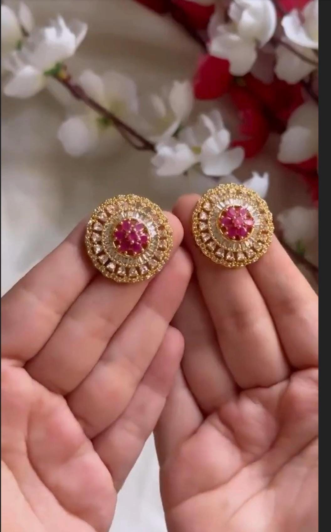 ADYA Ruby colour Kundan choker with studs earrings , indian wedding jewellery, punjabi pakistani jewelry, pearl choker set