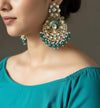 ASHA Teal Gold Tone Royal Kundan Chandbali / Indian Earrings, Wedding Jewelry Pakistani event accessory golden bollywood chandbalis