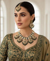RUHANA dark green golden colour kundan and pearls necklace set with maangtika,rajwada jewelry Indian Pakistani wedding bridal jewelry