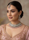 MASHA Pink kundan choker necklace earrings and maangtika,indian wedding jewelry pakistani nikaah jewelry, light pink colour bridal jewelry