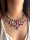 MANYA red colour stylish necklace Set in American Diamond Classy high quality cz zircon jewelry, prom,gala dinner bridal jewellery