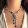 EVA Sapphire blue necklace earrings in American Diamond Classy  cz zircon jewelry,prom,gala dinner blue colour jewellery set