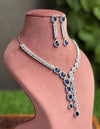 EVA Sapphire blue necklace earrings in American Diamond Classy  cz zircon jewelry,prom,gala dinner blue colour jewellery set