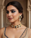 NIYA Sabyasachi inspired navy blue kundan choker with Earrings, Indian Pakistani traditional wedding jewelry, royal blue colour necklace set