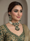SUMAIRA Green kundan cz choker necklace earrings,indian wedding jewelry pakistani nikaah jewelry,dark green colour bridal jewelry