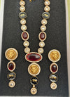 URVI Sabyasachi inspired Red Victorian style kundan necklace set,Indian Bridal jewelry, cz kundan Victorian golden polish