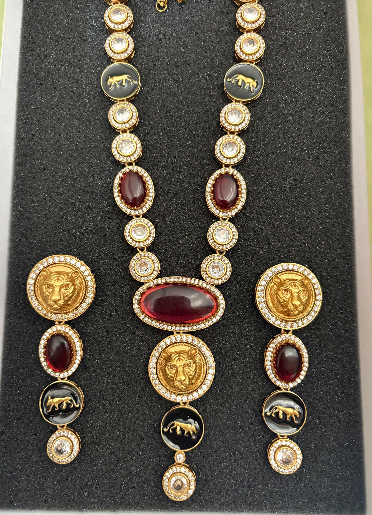 URVI Sabyasachi inspired Red Victorian style kundan necklace set,Indian Bridal jewelry, cz kundan Victorian golden polish