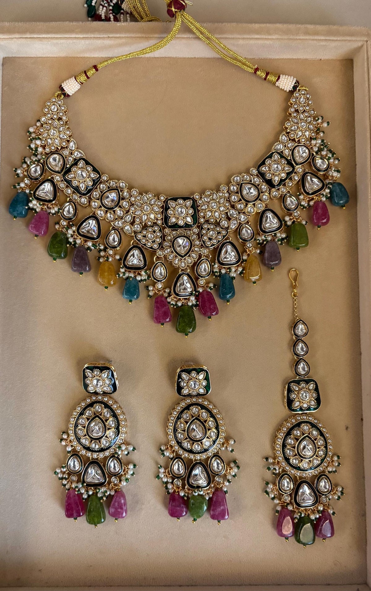 ZAINAA Premium quality Navratan Moissanite and kundan Necklace set , multicoloured navratna jewelry, Indian Pakistani wedding bridal jewelry