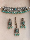 MASHA Mint kundan choker necklace earrings and maangtika,indian wedding jewelry pakistani nikaah jewelry, mint colour bridal jewelry