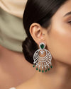 NURA high quality Emerald green american diamond earrings Indian Wedding jewellery, bridal,bollywood jewelry, prom night, green cz chandbali