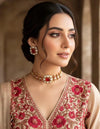 SABAA Ruby red Doublet Stone kundan Choker with stud Earrings necklace set, red colour Indian Pakistani bridal jewelry