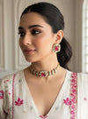 SABAA Fuchsia pink Doublet Stone kundan Choker with stud Earrings necklace set,rani pink and blue colour Indian Pakistani bridal jewelr
