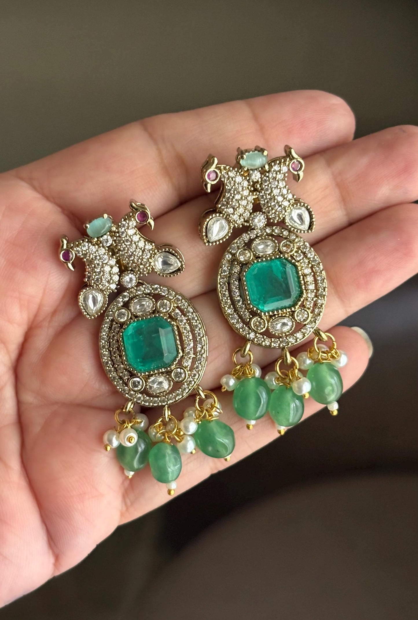 TANISHI Mint green Doublet Stone kundan Necklace choker Set  Earrings,moissanite kundan Indian Pakistani wedding bridal  jewelry