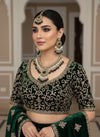 TAZEEN Green colour Victorian style kundan and cz necklace set with maangtika, Indian Pakistani wedding bridal jewelry