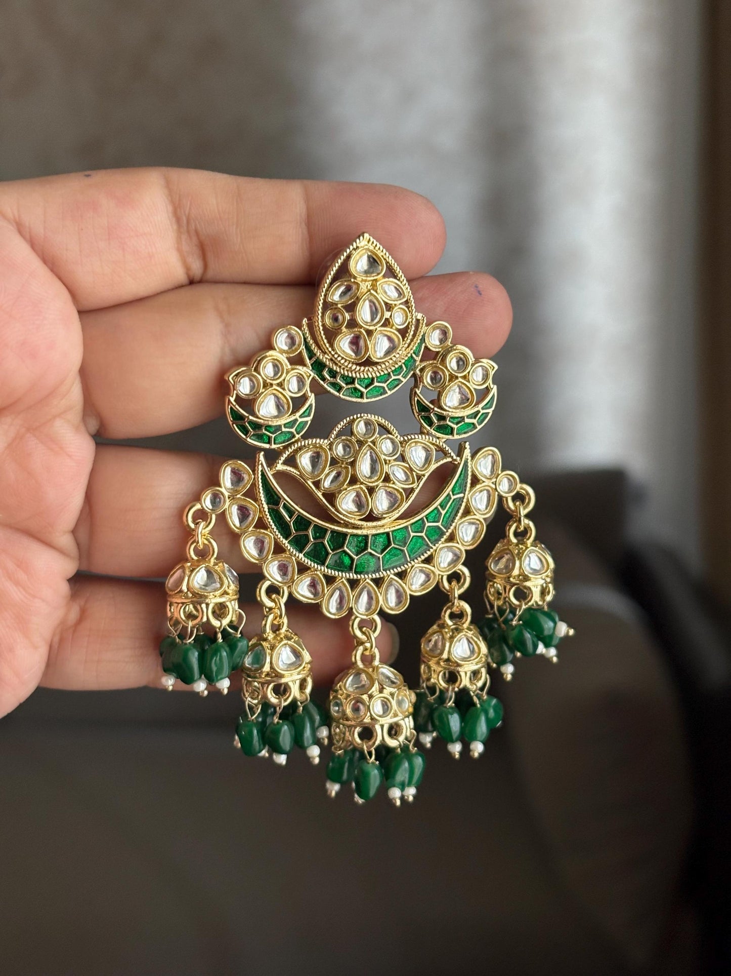 KIRTI Green colour earrings / Bollywood kundan earrings /Pakistani Wedding bridal /Navratri function Indian Diwali jewelry/green chandbali