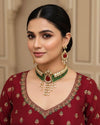 ARSHEYA Premium quality Ruby red and green Doublet Stone polki kundan choker Necklace Set ,Statement wedding bridal jewelry