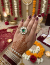 ALYA green adjustable kundan ring , Indian ethnic high quality ring, Indian Pakistani bridal jewelry