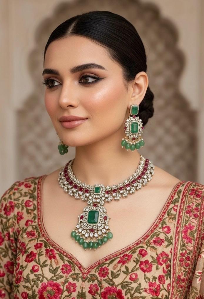 JODHA Sabyasachi inspired green ruby choker set, polki kundan necklace set in doublet stone,Ethnic Indian Bridal wedding jewelry
