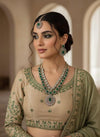 SELENA Green colour Victorian style kundan and cz necklace set with maangtika, Indian Pakistani wedding bridal jewelry