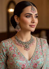 MAHIRA light pink  cz kundan and zircon necklace set in victorian and golden polish, Indian bridal victorian style pink colour jewelry