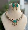 SUHASI mint kundan and zircon sleek hasli style necklace set in golden polish,Indian Pakistani victorian style jewelry in mint colour