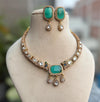SUHASI mint kundan and zircon sleek hasli style necklace set in golden polish,Indian Pakistani victorian style jewelry in mint colour