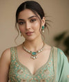 SUHASI mint kundan and zircon sleek hasli style necklace set in golden polish,Indian Pakistani victorian style jewelry in mint colour