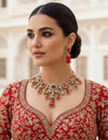 MAHNOOR Ruby red Sabyasachi inspired Doublet Stone Necklace with Earrings, Indian Pakistani wedding bridal jewelry, kundan cz necklace set