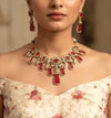 MAHNOOR Ruby red Sabyasachi inspired Doublet Stone Necklace with Earrings, Indian Pakistani wedding bridal jewelry, kundan cz necklace set