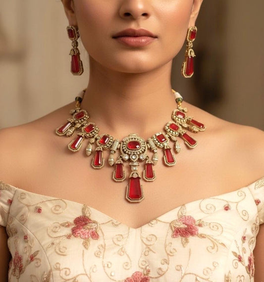 MAHNOOR Red Luxury Necklace Set