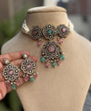 SUMAIRA mint pink kundan cz choker necklace earrings,indian wedding jewelry pakistani nikaah jewelry,mint pink colour bridal jewelry