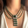 REHA 4 piece green necklace earrings ring maangtika  in American Diamond  cz zircon jewelry,prom,gala dinner green colour jewellery set