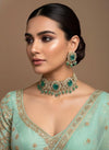 MAISHA mint green kundan cz choker necklace set in doublet stone,  Indian  pakistani bridal jewelry, moissanite jewelry in mint green colour