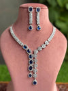 EVA Sapphire blue necklace earrings in American Diamond Classy  cz zircon jewelry,prom,gala dinner blue colour jewellery set